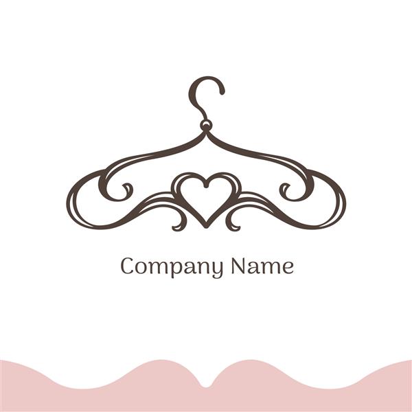لوگوی بوتیک عروسی فروشگاه لباس زنانه آتلیه الگوی وکتور برند برای طراح مد سیلوئت قدیمی چوب لباسی ساخته شده از خطوط و قلب