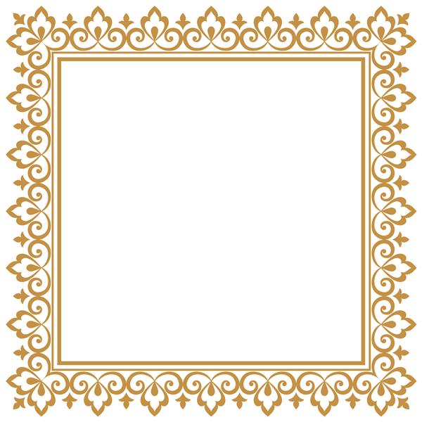 قاب تزئینی المان وکتور زیبا برای طراحی به سبک شرقی مکانی برای متن حاشیه طلایی گلدار تصویر توری برای دعوت نامه ها و کارت های تبریک