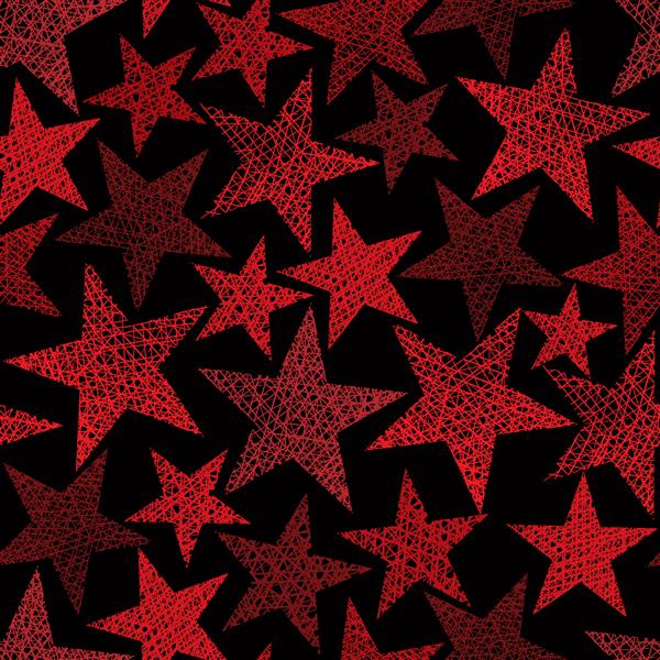 الگوی بدون درز ستاره‌های قرمز وکتور پس‌زمینه تکراری با بافت‌های خطوط کشیده شده با دست