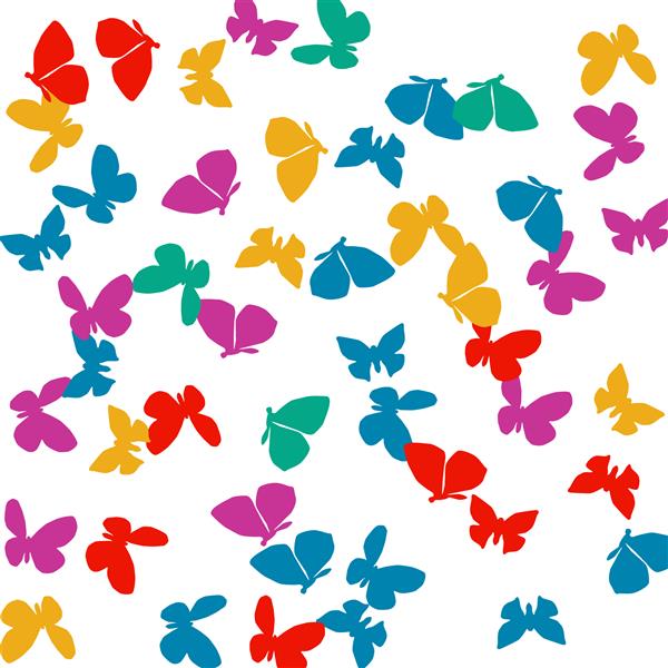 پس زمینه تابستانی با پروانه های رنگارنگ الگوی ساده زنانه برای کارت دعوت نامه چاپ دکوراسیون شیک با سیلوئت های زیبای پروانه وکتور پس زمینه با پروانه