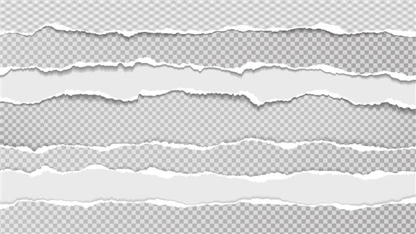 تکه های پاره و پاره شده کاغذ سفید و خاکستری با سایه ملایم روی پس زمینه مربع خاکستری برای متن قرار دارند تصویر وکتور