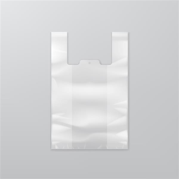 کیسه خرید پلاستیکی یکبار مصرف خالی سفید تخت با دسته وکتور EPS10