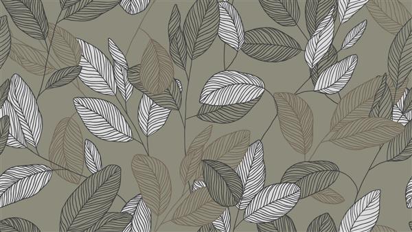 طرح بدون درز شاخ و برگ نقاشی خطی با جوهر هنری از برگ های اکالیپتوس در رنگ های قهوه ای و خاکستری