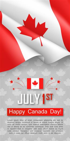 بروشور عمودی 1 جولای روز کانادا مبارک الگوی تبریک با پرچم واقعی کانادا و برگ افرا ظرافت ملی میهنی تصویر وکتور تعطیلات قانونی فدرال