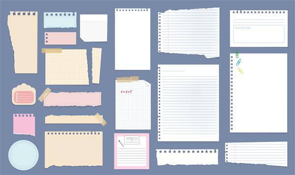 یادداشت های کاغذی برگه‌های خطی کپی‌بوک فهرست‌های نوت‌بوک اندازه‌های مختلف وکتور یادداشت‌های بردار