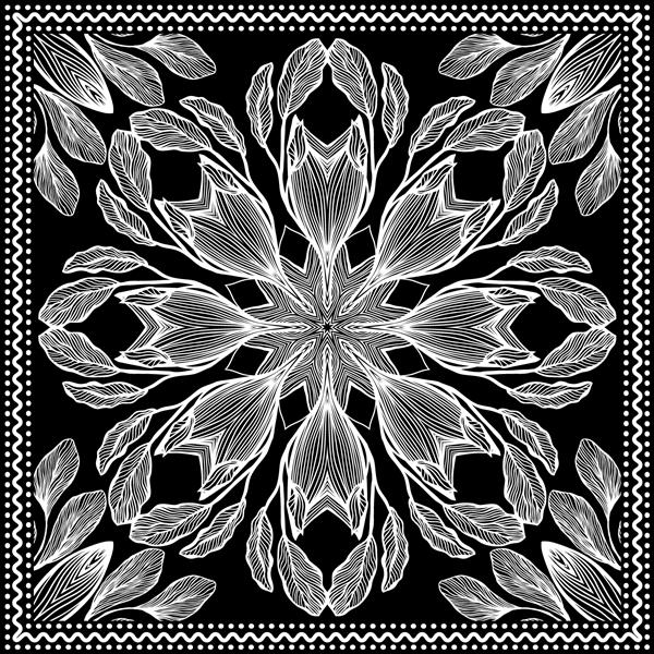 Bandana Clipart سیاه و سفید مدل روسری ابریشمی باندانا چاپ کلیپ هدبند تصویر وکتور گل با امواج و خطوط انتزاعی برای چاپ سابلیمیشن استفاده کنید