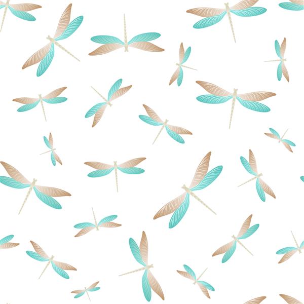 الگوی بدون درز انتزاعی سنجاقک چاپ پارچه لباس تابستانی با حشرات دامسلی والپیپر گرافیکی وکتور سنجاقک آبی موجودات طبیعت بدون درز پروانه های دامزلی