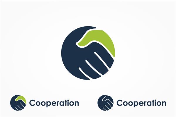لوگوی دست دادن دو دست به شکل دایره آبی و سبز جدا شده روی پس‌زمینه سفید معامله می‌کنند قابل استفاده برای لوگوهای تجاری و همکاری المان قالب طراحی لوگو وکتور مسطح
