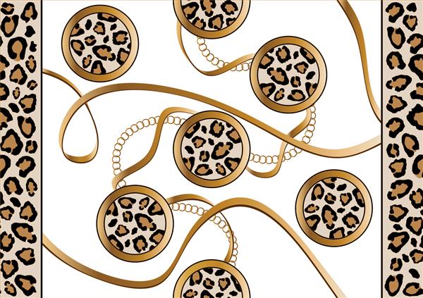 زنجیر باروک طلایی با طرح پلنگ طراحی وکتور برای چاپ مد و پس زمینه