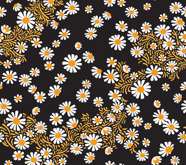 پس زمینه بدون درز با گل های بابونه الگوی دیتسی گلدار وکتور تصویر کشیده شده با دست