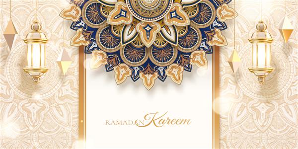 طراحی سه بعدی پس زمینه جشن تعطیلات اسلامی با الگوهای هندسی طلایی لوکس قالب بنر مناسب برای ماه رمضان عید فطر یا هاری رایا