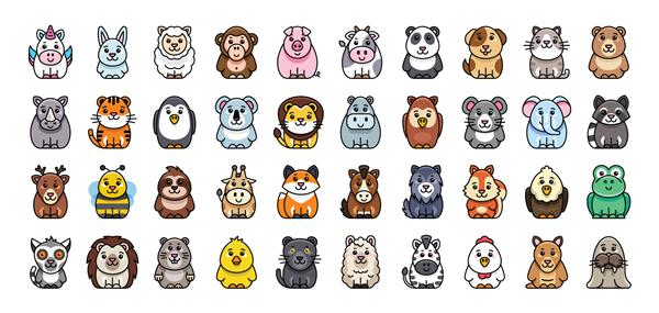 مجموعه آیکون حیوانات آیکون حیوانات کارتونی طراحی آیکون عناصر قالب