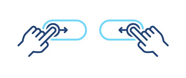 مجموعه ای از حرکات تند کشیدن تلفن به راست و چپ روشن خاموش کردن نمادهای خط آبی نوار لغزنده را تغییر دهید نمادهای کنترل قفل و باز کردن