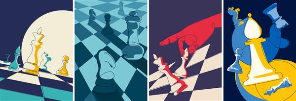 مجموعه پوستر با مهره های شطرنج طرح های پلاکارد به سبک ابله