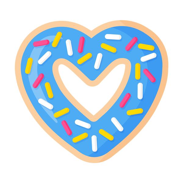 دونات آبی قلبی شکل روز ولنتاین با مایه کیک وکتور تصویر جدا شده کارتونی