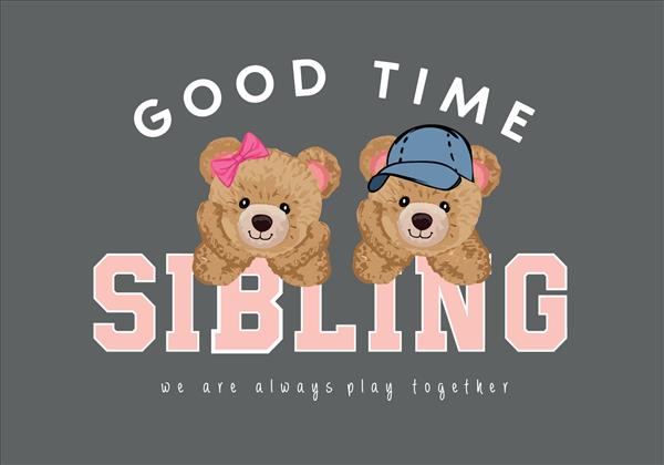 تصویر و شعار طراحی وکتور خرس عروسکی خواهر و برادر خرس عروسکی طراحی شده با دست