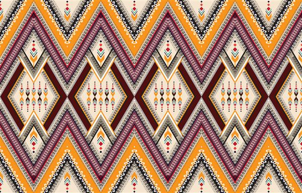 هنر الگوی مثلث انتزاعی قومی الگوی بدون درز به سبک قبیله ای گلدوزی عامیانه و مکزیکی چاپ زیورآلات هنر هندسی آزتک طراحی برای فرش