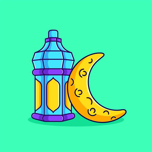 تصویر ماه زیبا و فانوس اسلامی کارتون زیبای مبارک رمضان کریم