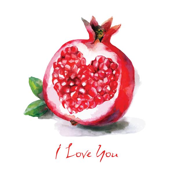 کارت پستال وکتور آبرنگ با قلب در انار میوه کشیده شده با دست می توانید از متن های ساده دیگری استفاده کنید
