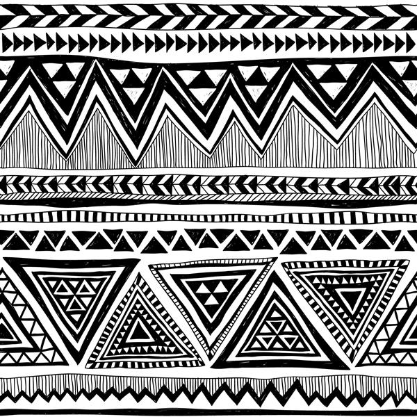 الگوی بدون درز وکتور قبیله ای ناواهو سیاه و سفید با عناصر ابله چاپ هنر هندسی انتزاعی آزتک پس زمینه هیپستر قومی کاغذ دیواری طرح پارچه پارچه کاغذ پارچه دست کشیده