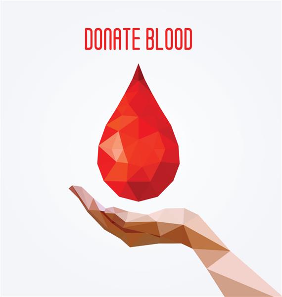 پوستر قطره و دستی چند ضلعی مفهوم اهدای خون تصویر وکتور