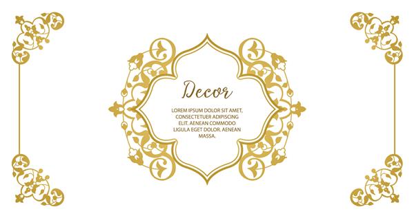 وکتور قاب تزئینی المان طلایی زیبا برای الگوی طراحی مکانی برای متن حاشیه گلدار دکور توری برای تولد و کارت تبریک دعوت عروسی