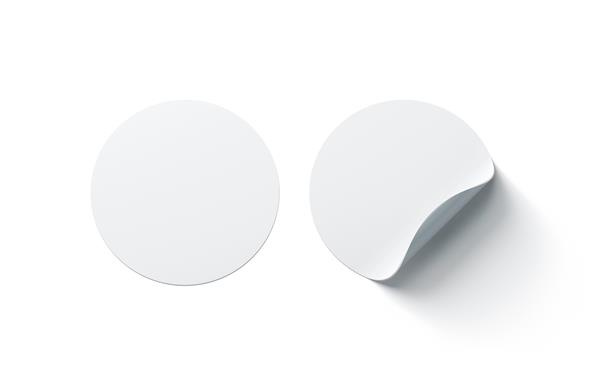 برچسب‌های چسب گرد سفید خالی با گوشه منحنی رندر سه بعدی ماکت برچسب چسبنده دایره خالی با فر الگوی mokcup برچسب چسبنده شفاف برای درب یا دیوار شیشه ای استیکر mokc up