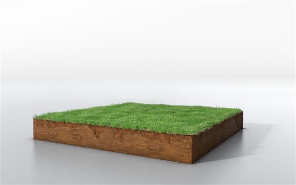 سطح مقطع زمین شناسی زمین خاک مکعبی با چمن سبز تصویر سه بعدی اکولوژی گل و لای زمین جدا شده