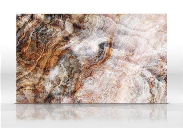 کاشی سنگ مرمر اونیکس روی پس زمینه سفید با بازتاب و سایه ایستاده است بافت برای طراحی تصویر دو بعدی زیبایی طبیعی