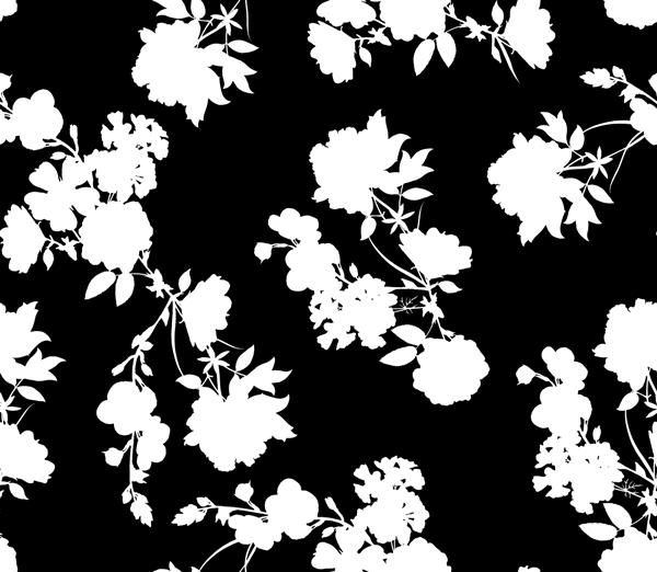 طرح الگوی گل‌های مخلوط سیاه و سفید بدون درز و تکرار