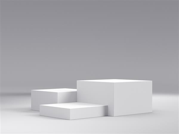 تریبون مکعب سه قدم بستر سفید یا پس زمینه با فضای خالی برای نمایش الگوی صفحات وب برای تجسم محصولات رندر سه بعدی