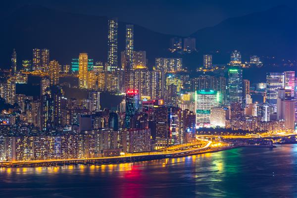 هنگ کنگ چین - آگوست 2019 منظره شهر هنگ کنگ آسمان خراش ساختمان مدرن در هنگ کنگ