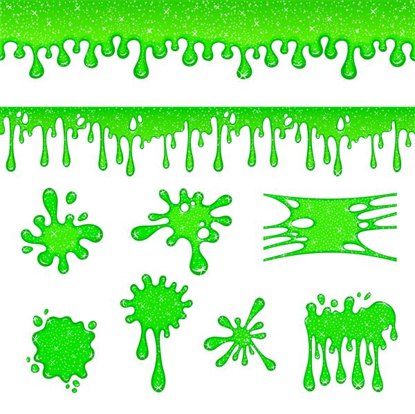 چکیدن لجن لکه‌های خاک سبز لجن‌هایی که می‌چکند مجموعه ایزوله موکوس تصویر پاشیدن و چکیدن لکه ها و قطرات لجن و لکه