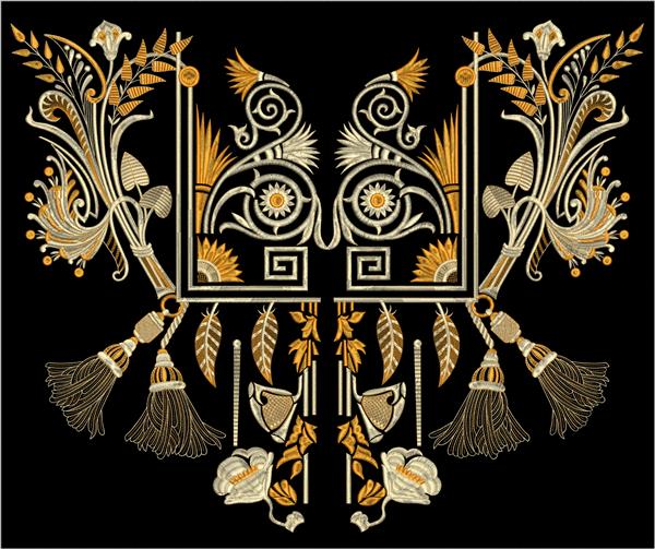 حاشیه طلای سنتی هنر مصری گلدوزی های عتیقه دست ساز را ایجاد می کند