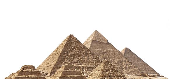 مجموعه هرم جیزه که به آن گورستان جیزه نیز می گویند در زمینه سفید جدا شده است قاهره بزرگ مصر