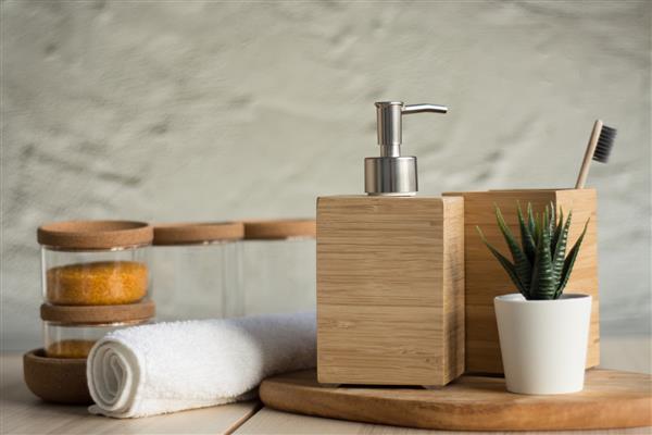 ظرف صابون و مسواک چوبی لوازم حمام صابون پخش کننده چوبی