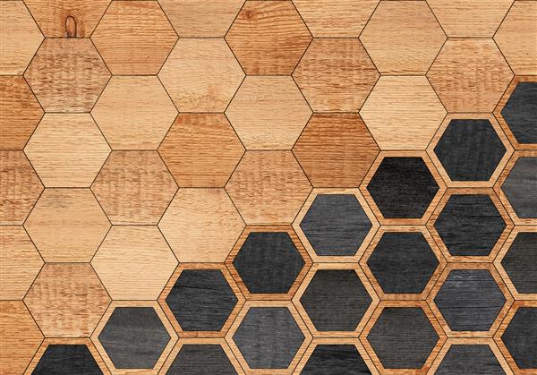 کف چوبی قهوه ای با طرح شش ضلعی بافت چوب طبیعی برای پس زمینه