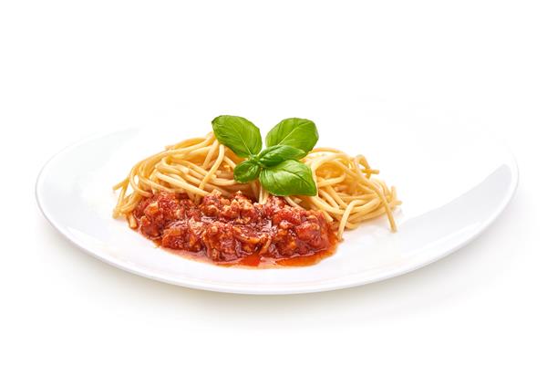 اسپاگتی بولونی جدا شده در زمینه سفید