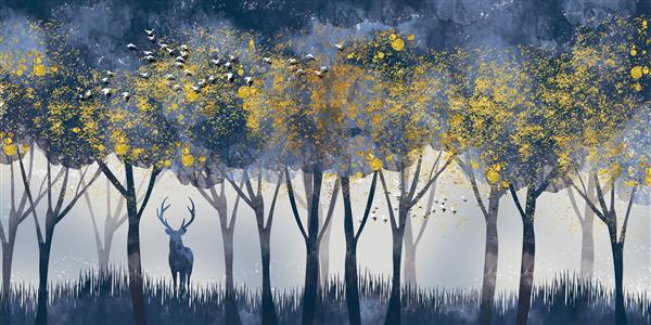 تصویر سه بعدی از جنگل در شب نقاشی دیجیتال هنر انتزاعی مجلل برای کاغذ دیواری