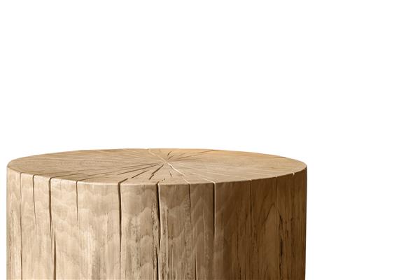 میز چوبی گرد تزئینی در زمینه سفید