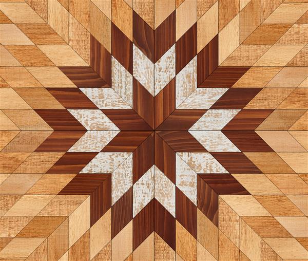 دیوار چوبی رنگارنگ ساخته شده از تکه های تخته بافت چوب کفپوش چوبی کاشی کاری شده با طرح هندسی