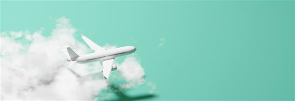 نمای بالا هواپیمای هوایی در پس زمینه سبز مفهوم مینیمال خلاقانه رندر سه بعدی