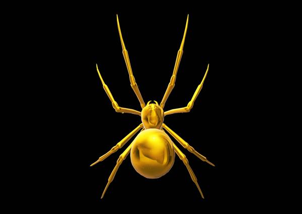 تصویر سه بعدی عنکبوت طلایی در پس زمینه سیاه عنکبوت طلایی