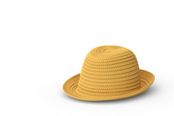 کلاه آفتابگیر نی ساحلی قدیمی جدا شده در پس زمینه سفید مفهوم رندر سه بعدی تعطیلات خانوادگی تابستانی و محافظت در برابر آفتاب