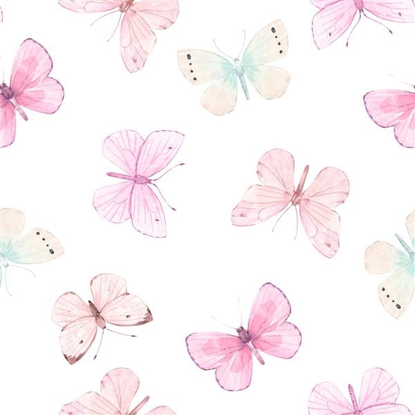 الگوی بدون درز زیبا با پروانه های آبرنگ زیبا