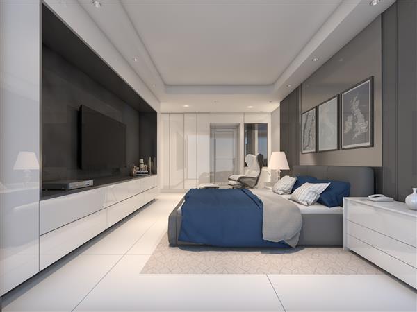 طراحی زیبا و مدرن اتاق خواب استاد رندر سه بعدی