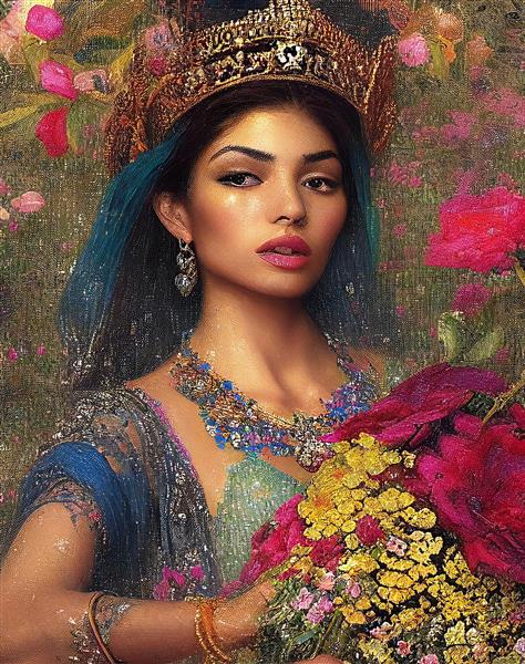 ملکه زیبای پارسی با پوشش ایرانی و گلهای زیبا