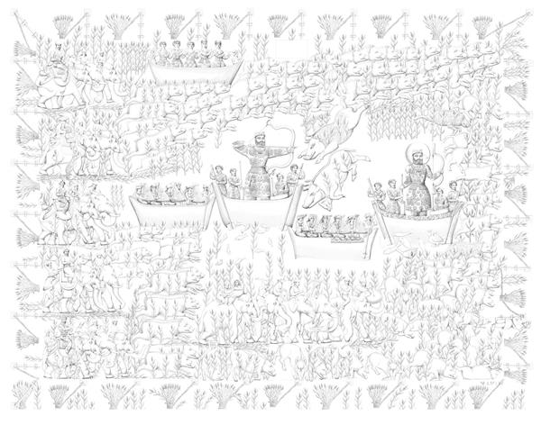 نقاشی نقش‌ برجسته نخجیر شاهانه طاق بستان