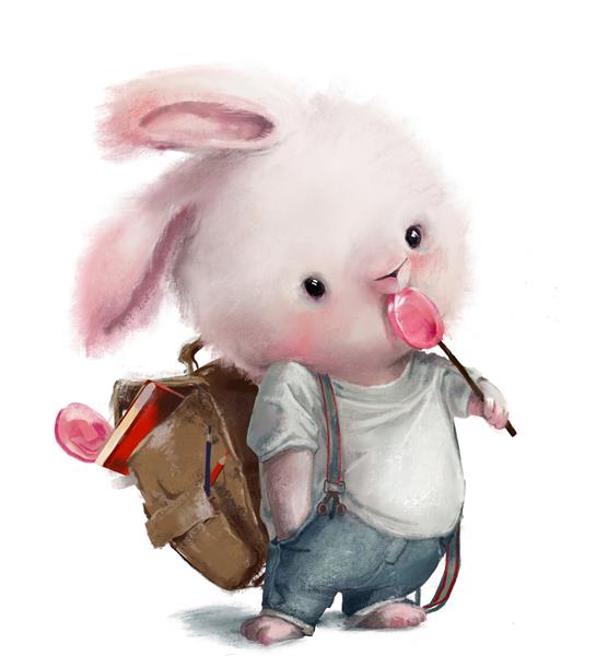 شخصیت کارتونی زیبای خرگوش سفید با آب نبات