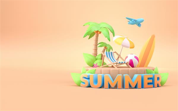 مفهوم تعطیلات تابستانی سه بعدی رندر سه بعدی